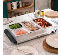 Cooks Professional 4-Section Buffet Warmer 7.2L With Hotplate Function & Adjustable Temp - Electric Food Serving Tray - Silver