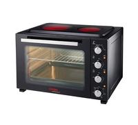 Cooks Professional 48L Mini Oven with 2 Ceramic Hobs 1800W | Black & Silver | Energy Efficient, Electric Portable Countertop Cooker with Two Hot Plate Hobs, Wire Rack & Baking Tray