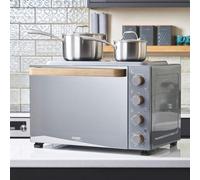 Cooks Professional Mini Portable Oven with Ceramic Hobs | Energy Efficient Electric Countertop Cooker with Two Hot Plates & Wire Rack Baking Tray | Kitchen Grill Ovens | 48L Capacity | Grey Nordic