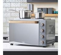 Cooks Professional Mini Portable Oven with Ceramic Hobs | Energy Efficient Electric Countertop Cooker with Two Hot Plates & Wire Rack Baking Tray | Kitchen Grill Ovens | 48L Capacity | Grey Nordic