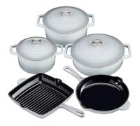 Cooks Professional 5 Piece Cast Iron Casserole Dishes, Frying Pan & Skillet Set | Heavy-Duty Cookware Pans with Enamel Interior | Oven Safe to 260°C, Induction & All Hob Compatible | Grey