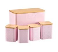 Cooks Professional 5 Piece Embossed Kitchen Storage Set with Bamboo Lids | Pink