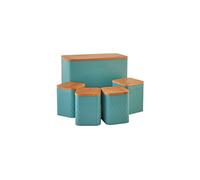 Cooks Professional 5 Piece Embossed Kitchen Storage Set with Bamboo Lids | Teal