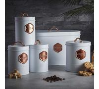 Kitchen Storage Canister Jar Storage Set Bread Bin Sugar Tea Coffee white/Copper