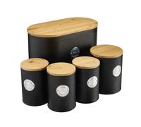 Cooks Professional 5 Piece Kitchen Storage Set with Bamboo Lids | Black / Silver