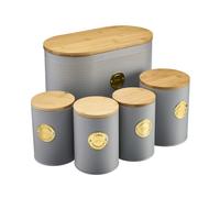 Cooks Professional 5 Piece Kitchen Storage Set with Bamboo Lids | Grey / Gold