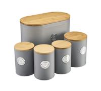 Cooks Professional 5 Piece Kitchen Storage Set with Bamboo Lids | Grey / Silver