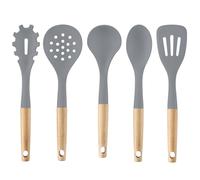 Cooks Professional 5 Piece Silicone Utensil Set | Grey | Durable Kitchen Cooking Spoons, Ladle & Spatula Tools with Heat-Resistant Wooden Handles & Non-Toxic Heads | Gentle on Cookware