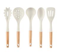 Cooks Professional 5 Piece Silicone Utensil Set | White | Durable Kitchen Cooking Spoons, Ladle & Spatula Tools with Heat-Resistant Wooden Handles & Non-Toxic Heads | Gentle on Cookware