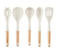 Cooks Professional 5 Piece Silicone Utensil Set | White | Durable Kitchen Cooking Spoons, Ladle & Spatula Tools with Heat-Resistant Wooden Handles & Non-Toxic Heads | Gentle on Cookware