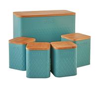 Cooks Professional 5 Piece Square Kitchen Storage Cannister Set with Bamboo Lids in Teal Cooks Professional Teal