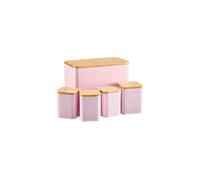 Cooks Professional 5 Piece Square Kitchen Storage Set with Bamboo Lids | Pink