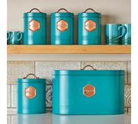 Cooks Professional Kitchen Storage Set 5-Piece Bread Biscuit Tea Coffee Sugar Teal/Copper, Multi