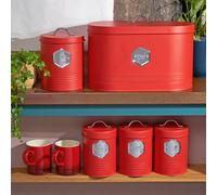 Kitchen Storage Set 5-Piece Bread Biscuit Tea Coffee Sugar Red/Silver Cooks Professional Red One Size