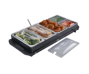 Cooks Professional 5-Section Buffet Warmer 9.6 Litre Capacity with Hotplate Function & Adjustable Temperature Control Dial | 450W X-Large Portable Electric Food Serving Tray | Black