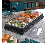 Cooks Professional 5-Section Buffet Warmer 9.6 Litre Capacity with Hotplate Function & Adjustable Temperature Control Dial | 450W X-Large Portable Electric Food Serving Tray | Black
