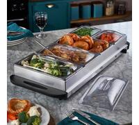 Cooks Professional 5-Section Buffet Warmer 9.6L With Hotplate Function & Adjustable Temp - Electric Food Serving Tray - Silver
