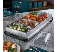 Cooks Professional 5-Section Buffet Warmer 9.6 Litre Capacity with Hotplate Function & Adjustable Temperature Control Dial | 450W X-Large Portable Electric Food Serving Tray | Silver
