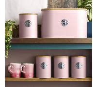 Cooks Professional 5pc Ribbed Tea Coffee Sugar Bread & Biscuit Bin Jars with Silver Label in Pink Cooks Professional Pink