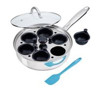 Cooks Professional 6 Cup Stainless Steel Egg Poacher Pan with Spatula, Glass Lid, Non-Stick Coating & Stay Cool Handles | Versatile Egg Poaching or Sauté Cooking Pot | All Hobs Compatible & Oven Safe
