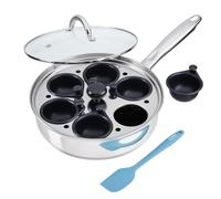Cooks Professional 6 Cup Stainless Steel Egg Poacher Pan with Spatula, Glass Lid, Non-Stick Coating & Stay Cool Handles | Versatile Egg Poaching or Sauté Cooking Pot | All Hobs Compatible & Oven Safe