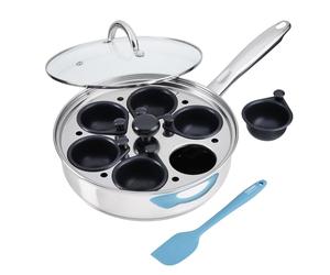 Cooks Professional 6 Cup Stainless Steel Egg Poacher Pan with Spatula, Glass Lid, Non-Stick Coating & Stay Cool Handles | Versatile Egg Poaching or Sauté Cooking Pot | All Hobs Compatible & Oven Safe