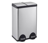 Cooks Professional Dual Pedal Recycle Bin 60L - 2 X 30L Removable Waste Compartments & Soft Close Lids - Silver