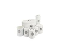 Cooks Professional 7 Piece Tea Coffee Sugar Bread Biscuit Pasta & Utensil Cannister Set | Labelled Storage Containers Tins with Airtight Lids for Kitchen Accessories & Essentials | White & Silver