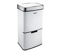 Cooks Professional 75L Recycling Sensor Bin with Dual Compartments | Removable Food Caddy for Kitchen, Smart Automatic Hygeinic Opening, Brushed Stainless-Steel Bins | White & Silver