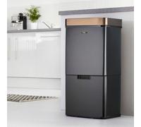 Cooks Professional Recycling Sensor Bin 75L with Dual Compartments and Removable Food Caddy for Kitchen | Smart Automatic Brushed Stainless Steel Bins | Black/Copper