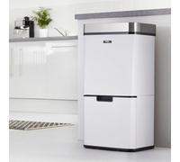 Cooks Professional Recycling Sensor Bin 75L with Dual Compartments and Removable Food Caddy for Kitchen | Smart Automatic Brushed Stainless Steel Bins | White & Silver