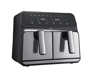 Cooks Professional 8 Litre Dual Digital Air Fryer with Double Twin Basket | Stainless Steel Energy Saving Instant Fryer with Double Drawers & Preset Functions | 8L Capacity (XL) | Silver