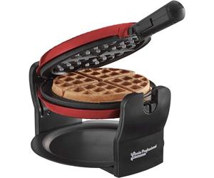 Cooks Professional Belgian Waffle Maker 920W | Powerful Electric Rotary Luxury Waffle Machine with Non-Stick Cooking Plates, Locking Mechanism, Folding Handle & Drip Tray | Easy Clean | Red