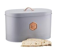 Cooks Professional Bread Bin, Labelled Storage Canister | Grey & Copper | Modern & Stylish Metal Design, Large Capacity, Kitchen Countertop Breathable Container Box for Loaves, Pastries, Rolls