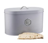 Cooks Professional Bread Bin - Modern Kitchen Countertop Labelled Metal Storage Canister Breathable Container - Grey & Silver