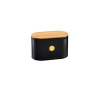 Cooks Professional Ribbed Bread Bin with Linen Bag & 2-in-1 Bamboo Cutting Board Lid | Modern, Stylish & Breathable Countertop Food Storage Canister for Loaves, Rolls, Pastries | Black & Gold