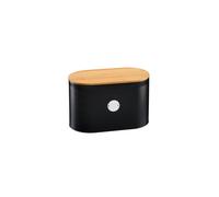 Cooks Professional Bread Bin, Linen Bag and Bamboo Board Set | Black / Silver