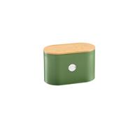 Cooks Professional Ribbed Bread Bin with Linen Bag & 2-in-1 Bamboo Cutting Board Lid | Modern, Stylish & Breathable Countertop Food Storage Canister for Loaves, Rolls, Pastries | Green & Silver