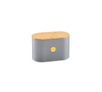 Cooks Professional Bread Bin, Linen Bag and Bamboo Board Set Grey / Gold