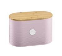 Cooks Professional Ribbed Bread Bin with Linen Bag & 2-in-1 Bamboo Cutting Board Lid | Modern, Stylish & Breathable Countertop Food Storage Canister for Loaves, Rolls, Pastries | Pink & Silver