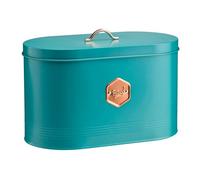 Cooks Professional Bread Bin | Modern Stylish Kitchen Countertop Labelled Metal Storage Canister | Breathable Container Box for Loaves, Pastries, Rolls | Teal & Copper