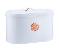 Cooks Professional Bread Bin | Modern Stylish Kitchen Countertop Labelled Metal Storage Canister | Breathable Container Box for Loaves, Pastries, Rolls | White & Copper