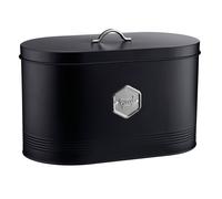 Cooks Professional Bread Bin | Modern Stylish Kitchen Countertop Labelled Metal Storage Canister | Breathable Container Box for Loaves, Pastries, Rolls | Black & Silver