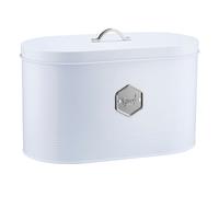 Cooks Professional Bread Bin | Modern Stylish Kitchen Countertop Labelled Metal Storage Canister | Breathable Container Box for Loaves, Pastries, Rolls | White & Silver