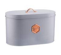 Cooks Professional Bread Bin | Modern Stylish Kitchen Countertop Labelled Metal Storage Canister | Breathable Container Box for Loaves, Pastries, Rolls | Grey & Copper