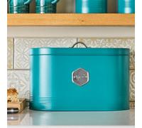Bread Bin Metal Kitchen Storage Canister with Silver Nameplate Cooks Professional Teal One Size