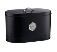 Cooks Professional Bread Bin | Modern Stylish Kitchen Countertop Labelled Metal Storage Canister | Breathable Container Box for Loaves, Pastries, Rolls | Black & Silver