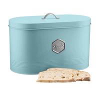 Cooks Professional Bread Bin | Modern Stylish Kitchen Countertop Labelled Metal Storage Canister | Breathable Container Box for Loaves, Pastries, Rolls | Blue & Silver