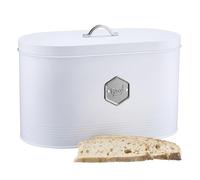 Cooks Professional Bread Bin | Modern Stylish Kitchen Countertop Labelled Metal Storage Canister | Breathable Container Box for Loaves, Pastries, Rolls | White & Silver