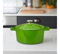 Cooks Professional Cast Iron Casserole Dish 20Cm - 2.8L Colourful Cooking Pan With Lid & Handles - Suitable For All Hobs - Green